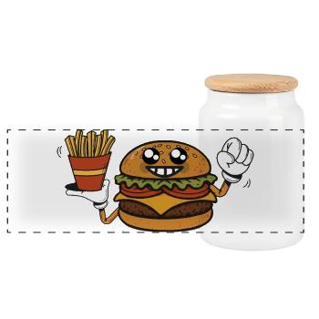 Burger Hero mit Pommes frites - Panorama Keksdose mit Holzdeckel - Weiß - Vorne
