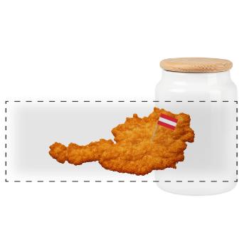 Schnitzel Österreich Form Essen - Panorama Keksdose mit Holzdeckel - Weiß - Vorne