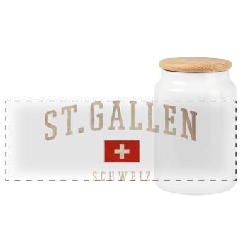 St. Gallen Schweiz Vintage Logo - Panorama Keksdose mit Holzdeckel - Weiß - Vorne