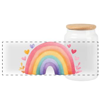 Minimaler Regenbogen Aquarell – Kinder Design - Panorama Keksdose mit Holzdeckel - Weiß - Vorne
