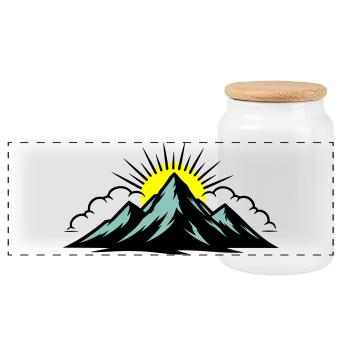 Mountains Clouds Peaks - Panoramic Cookie Jar with Wooden Lid - white - Front