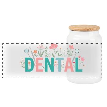 Floral Dental Assistant Dentist Woman - Panoramic Cookie Jar with Wooden Lid - white - Front