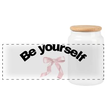 Be yourself with a Bow - Panoramic Cookie Jar with Wooden Lid - white - Front