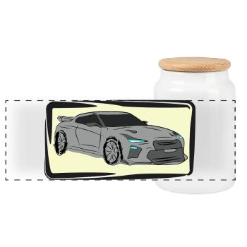 Sportwagen Neon Silhouette - Panorama Keksdose mit Holzdeckel - Weiß - Vorne