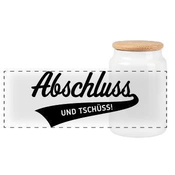 Conclusion – and bye! (Graduation / Black) - Panoramic Cookie Jar with Wooden Lid - white - Front