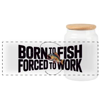 Né pour pêcher, forcé de travailler, drôle de pêcheur - Boîte à biscuits avec couvercle en bois - blanc - Devant