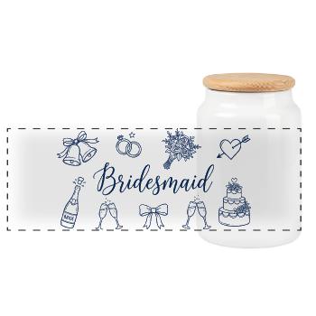 Bridesmaid Bride Squad Bow Bridal Party Wedding - Panoramic Cookie Jar with Wooden Lid - white - Front