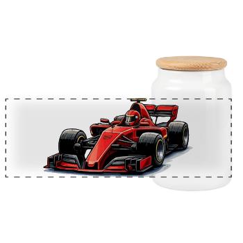 Racing Car Graphics - Panoramic Cookie Jar with Wooden Lid - white - Front