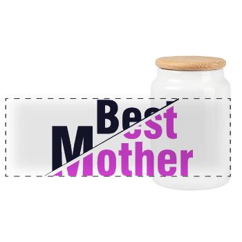 Best Mother Shirt – Gift for Moms - Panoramic Cookie Jar with Wooden Lid - white - Front