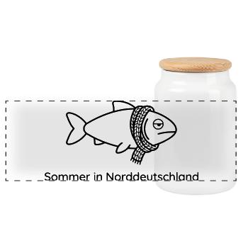 Sommer Norddeutschland Lustiger Regen Spruch - Panorama Keksdose mit Holzdeckel - Weiß - Vorne