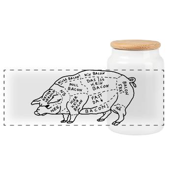 Schwein Fleisch Bacon Lustige Witzige Karte - Panorama Keksdose mit Holzdeckel - Weiß - Vorne