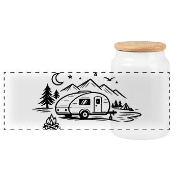 Paysage des caravanes de camping - Boîte à biscuits avec couvercle en bois - blanc - Devant