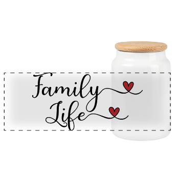 Family - Panoramic Cookie Jar with Wooden Lid - white - Front