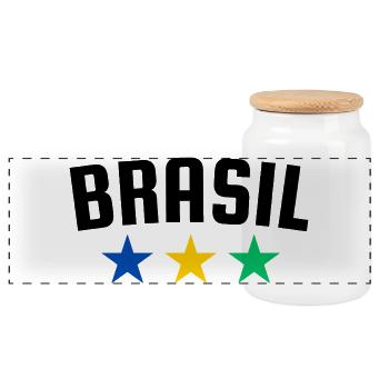 Brasilien 3 Sterne Design - Panorama Keksdose mit Holzdeckel - Weiß - Vorne