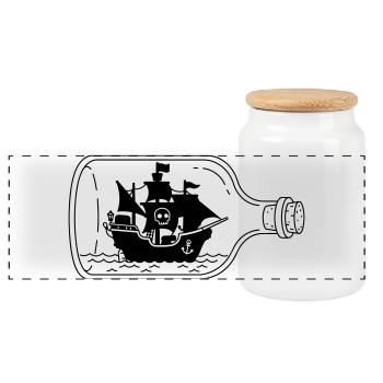 Un navire pirate en bouteille - Boîte à biscuits avec couvercle en bois - blanc - Devant
