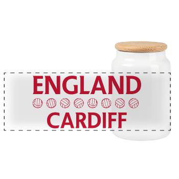 England Cardiff Football Crest - Panoramic Cookie Jar with Wooden Lid - white - Front
