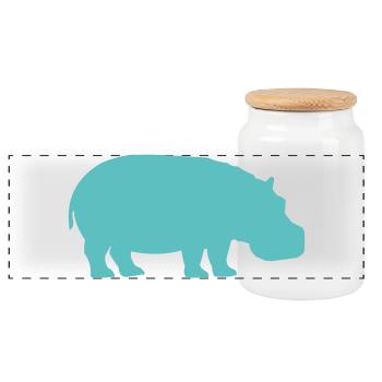 Türkise Hippo Silhouette - Panorama Keksdose mit Holzdeckel - Weiß - Vorne