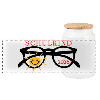coole Sonnenbrille Schulkind  - Panorama Keksdose mit Holzdeckel - Weiß - Vorne