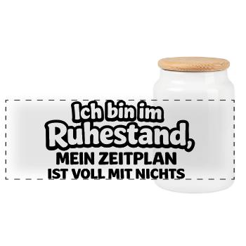 Ich bin im Ruhestand – Mein Zeitplan: Nur Nichts - Panorama Keksdose mit Holzdeckel - Weiß - Vorne