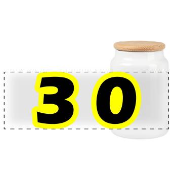 30 Number Symbol - Panoramic Cookie Jar with Wooden Lid - white - Front