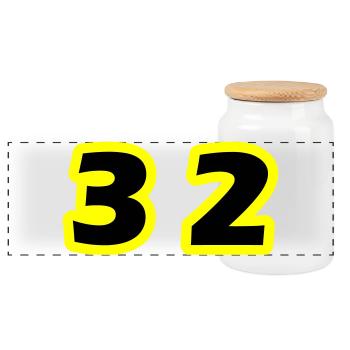 32 Number Symbol - Panoramic Cookie Jar with Wooden Lid - white - Front