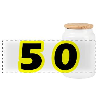 50 Number Symbol - Panoramic Cookie Jar with Wooden Lid - white - Front