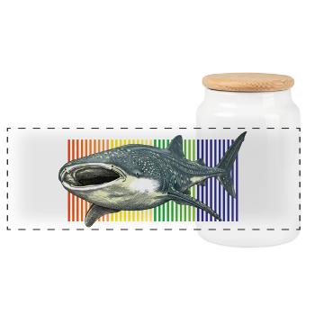 Whale Shark Rhincodon typus - Panoramic Cookie Jar with Wooden Lid - white - Front