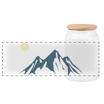 Lever de soleil en silhouette de montagne - Boîte à biscuits avec couvercle en bois - blanc - Devant