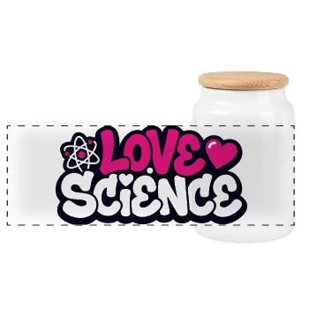 Love Science Schriftzug Logo - Panorama Keksdose mit Holzdeckel - Weiß - Vorne