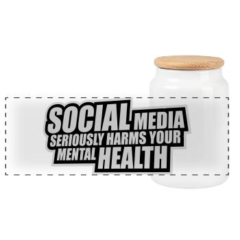 Social Media Seriously Harms Mental Health Saying - Panoramic Cookie Jar with Wooden Lid - white - Front