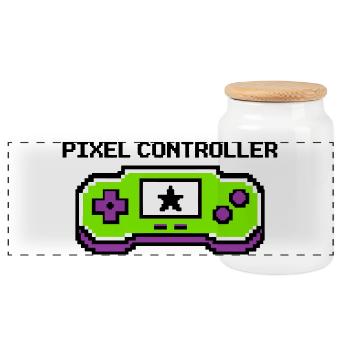 Pixel Controller Logo Grafik - Panorama Keksdose mit Holzdeckel - Weiß - Vorne