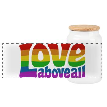 Love Above All | Rainbow Pride Design - Panoramic Cookie Jar with Wooden Lid - white - Front