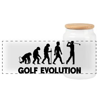 Golf Evolution - Panoramic Cookie Jar with Wooden Lid - white - Front