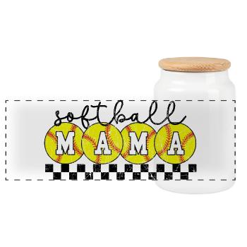 Softball Mama Game Day - Panoramic Cookie Jar with Wooden Lid - white - Front