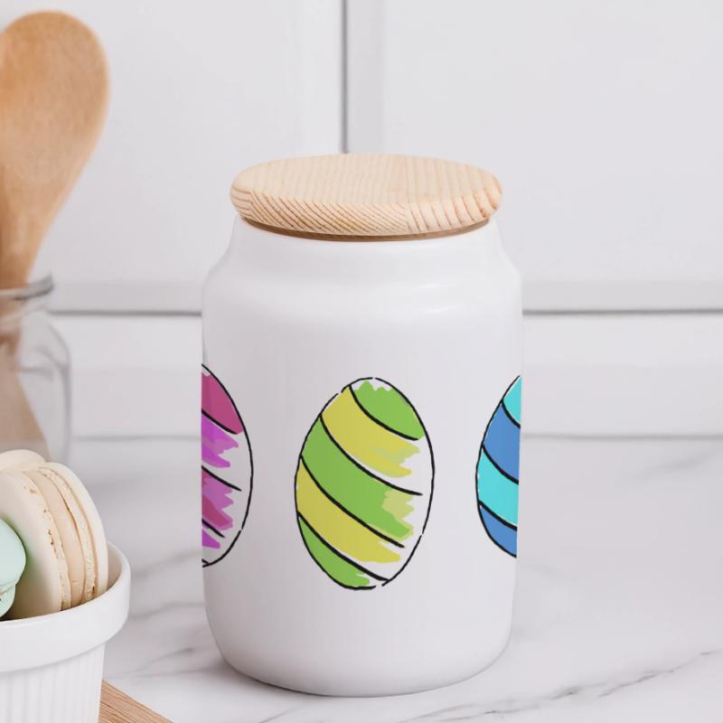 eggs eggs easter easteregg easter eggs easter75 Panoramic Cookie Jar with Wooden Lid