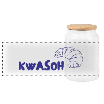 KWASOH Croissant Logo Print - Panorama Keksdose mit Holzdeckel - Weiß - Vorne