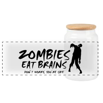 ZOMBIES EAT BRAINS - Don't worry, you're safe - Panoramic Cookie Jar with Wooden Lid - white - Front
