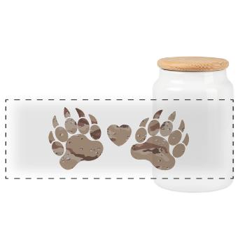 Camouflage paws paws claws desert camouflage heart - Panoramic Cookie Jar with Wooden Lid - white - Front