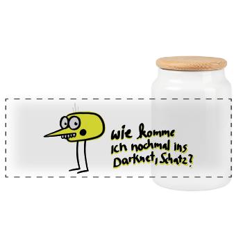 How can I get back to the Darknet, honey? - Panoramic Cookie Jar with Wooden Lid - white - Front
