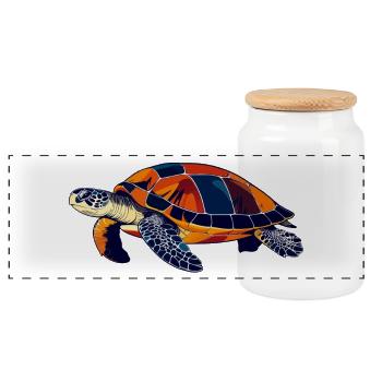 Colorful Mosaic Water Turtle Sea Turtle - Panoramic Cookie Jar with Wooden Lid - white - Front