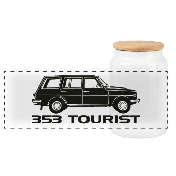 Wartburg w353 Tourist - Panorama Keksdose mit Holzdeckel - Weiß - Vorne