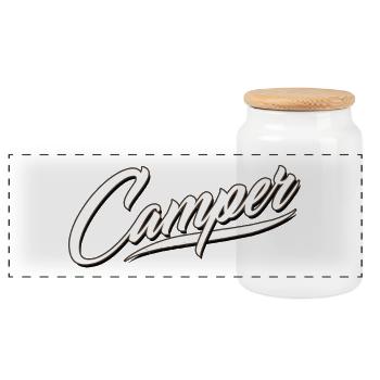 camp camping camping camping nature chasseur feu de camp - Boîte à biscuits avec couvercle en bois - blanc - Devant