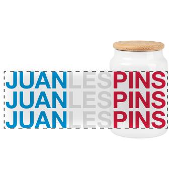 JUAN LES PINS Frankreich France Flag - Panoramic Cookie Jar with Wooden Lid - white - Front