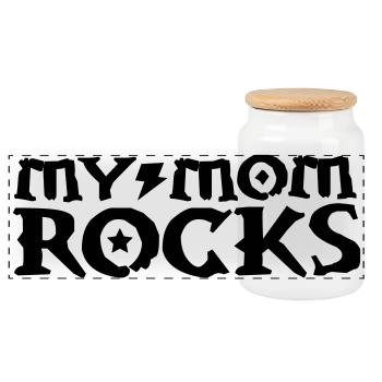 mom - Panoramic Cookie Jar with Wooden Lid - white - Front