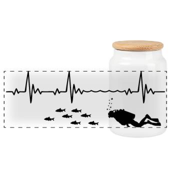 Diver Heartbeat Scuba Diving Heart Rate Frequency - Panoramic Cookie Jar with Wooden Lid - white - Front