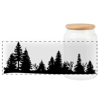 Silhouette noire d'une forêt - Boîte à biscuits avec couvercle en bois - blanc - Devant