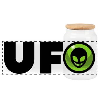 Alien alien logo - Panoramic Cookie Jar with Wooden Lid - white - Front