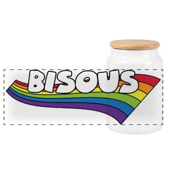 Bisous Regenbogen Schrift französische Sprache - Panorama Keksdose mit Holzdeckel - Weiß - Vorne