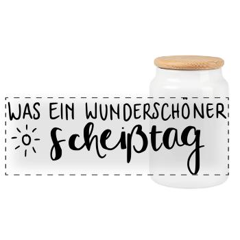 Was ein wunderschöner Scheißtag - Panorama Keksdose mit Holzdeckel - Weiß - Vorne