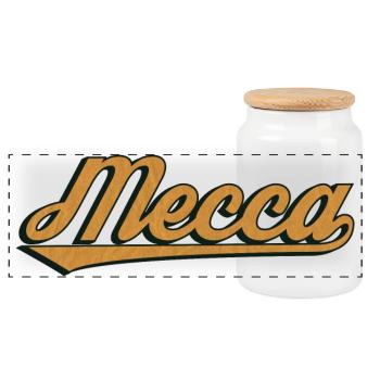 Mecca Vintage Schriftzug - Panorama Keksdose mit Holzdeckel - Weiß - Vorne